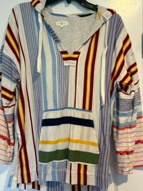 Lou & Grey Multi-Stripe Hooded Pullover in Blue, Red, Yellow, Green